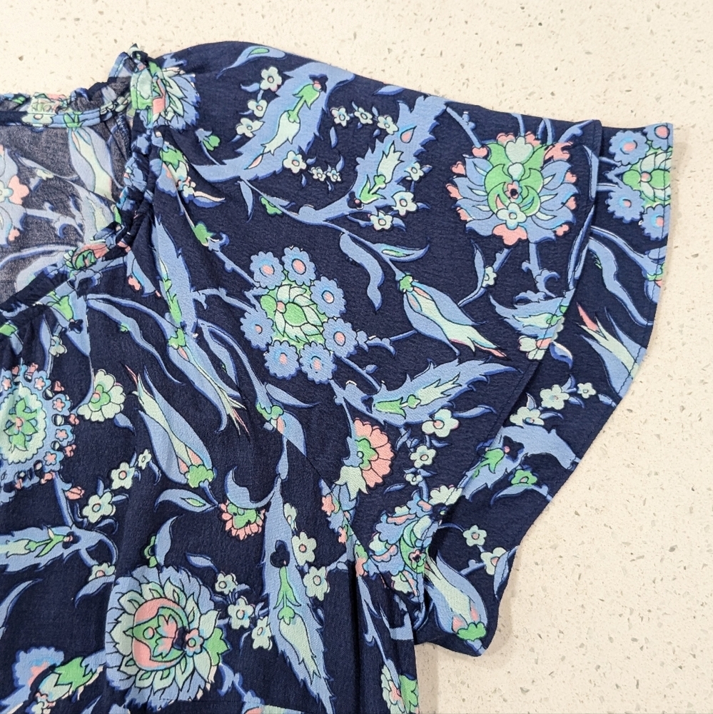 NWT Talbots Plus Sweet Garden Popover Midi Dress Blue Floral Flutter Sleeve 16W - Picture 6 of 11
